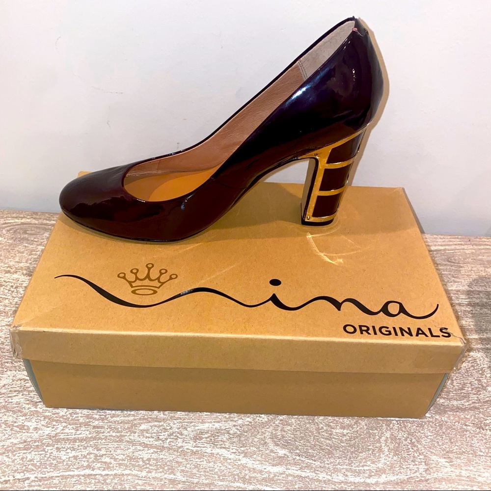 Nina’s Original Dashing Burgundy Patent Leather Heels, Women Size 9.5M